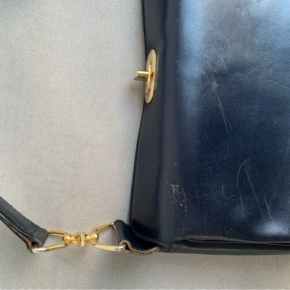 Vintage Made In Italy Dark Blue Leather Handbag bag purse Lazarus Exclusive - Picture 6 of 17